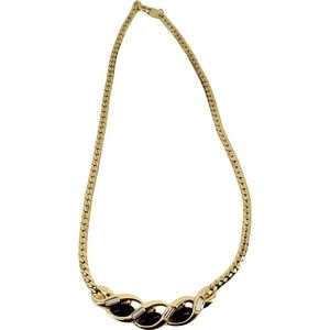 Trifari Vintage Gold Tone Clear Rhinestone Crystals & Black Enamel 15" Necklace